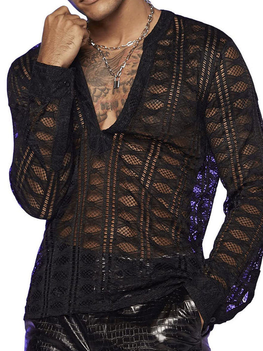 Sexy Deep V Neck Fishnet Shirt