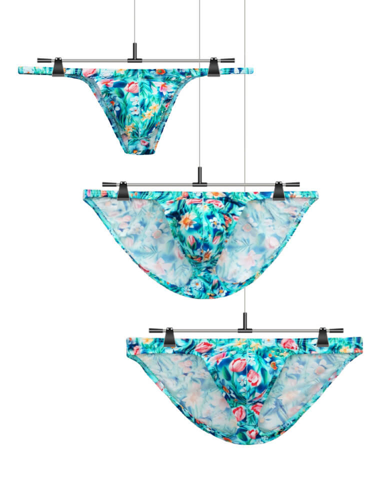 Men's Sexy Floral Print Thin-Strap Ice Silk Thong