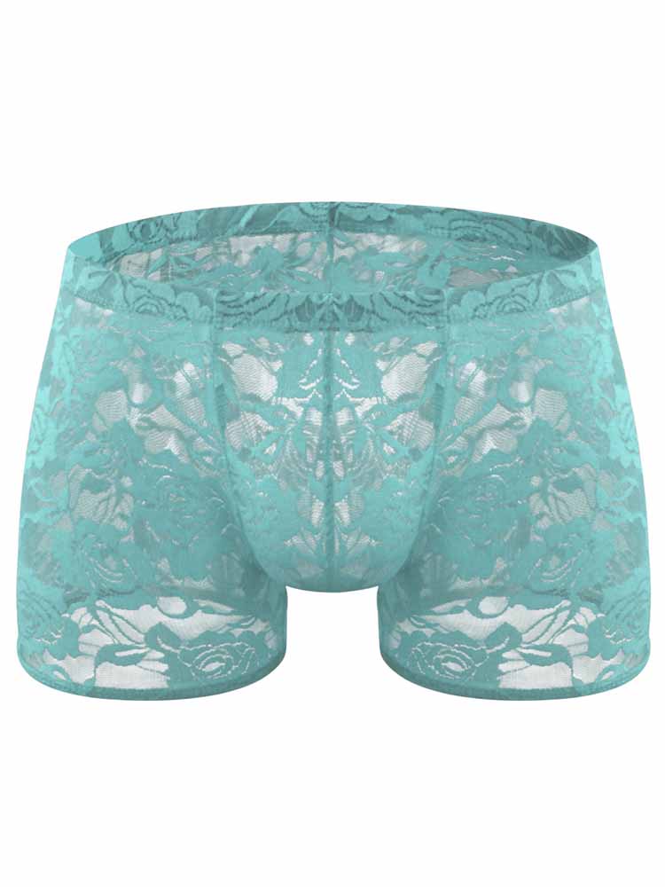 Men's Low Waist Rose Lace See-Through Trunks