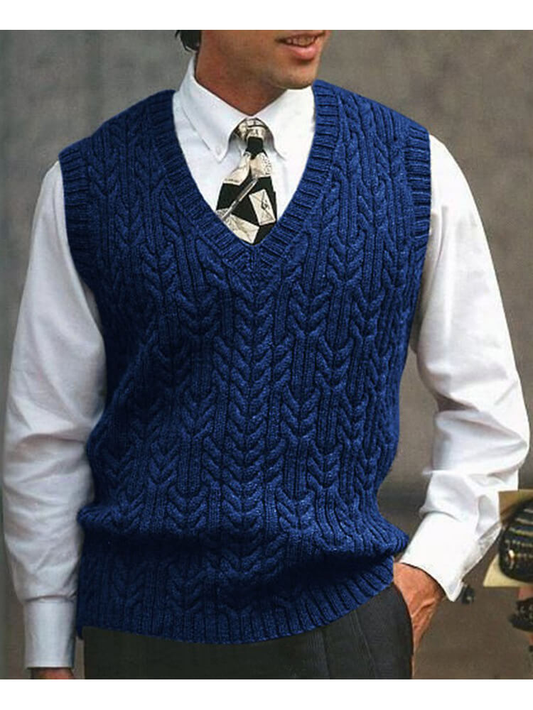 Men's Solid Color V-neck Knitted Vest Top