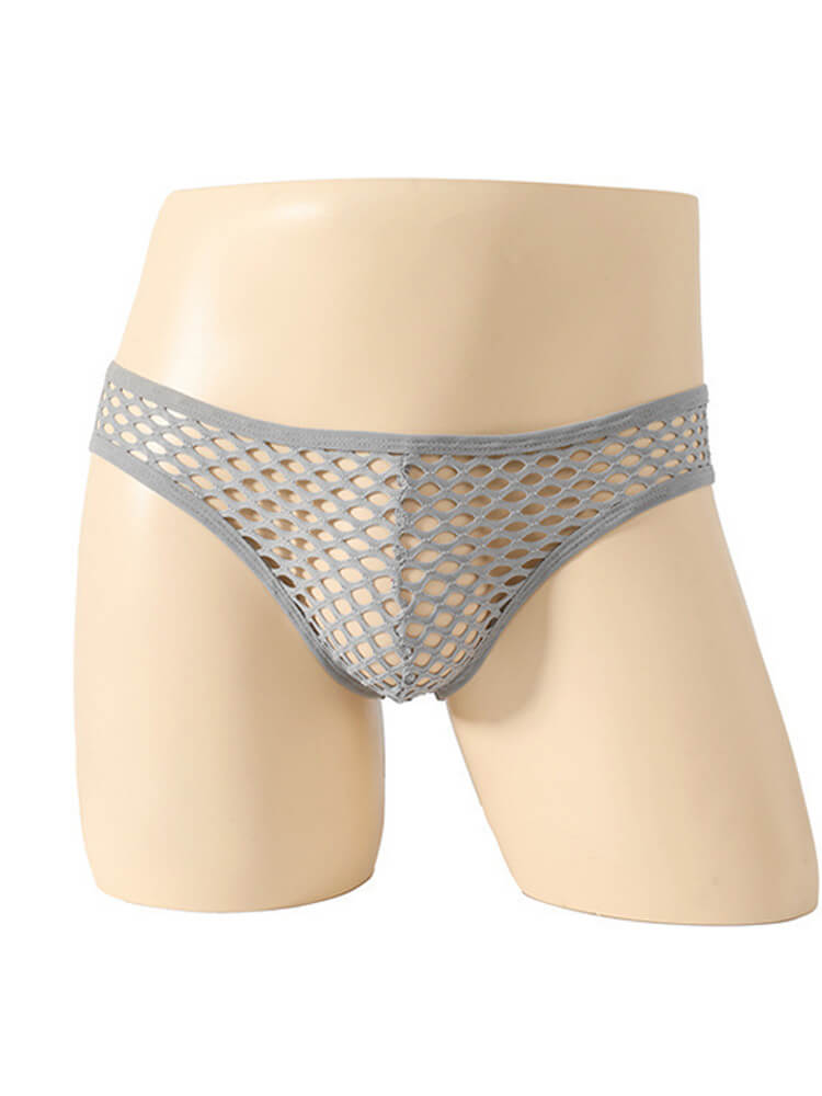  Men's Sexy Hollow Fishnet Solid Color Mesh Briefs
