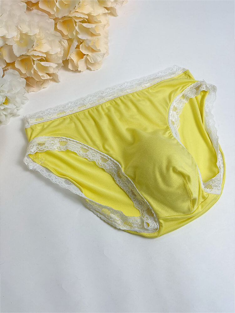 Men's Sexy Solid-Color Lace-Trim Comfortable Briefs