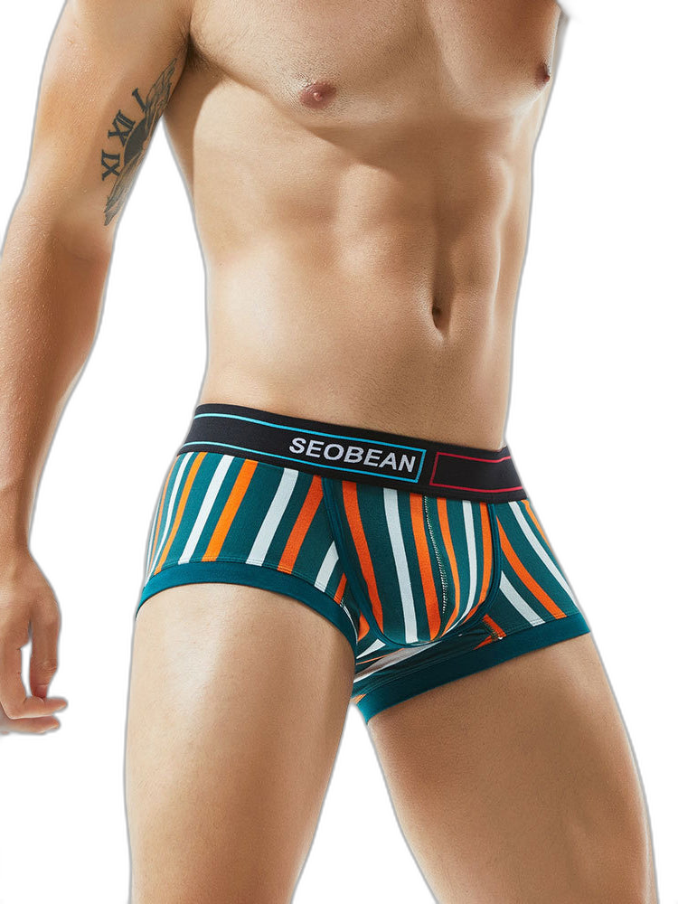 2 Pack Men's Colorful Striped U Convex Pouch Trunks