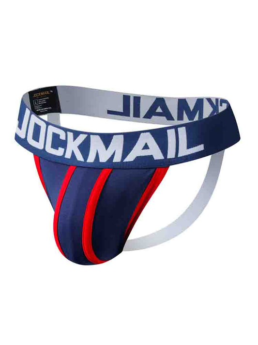 Men's Letter Print Striped Cotton Jockstrap