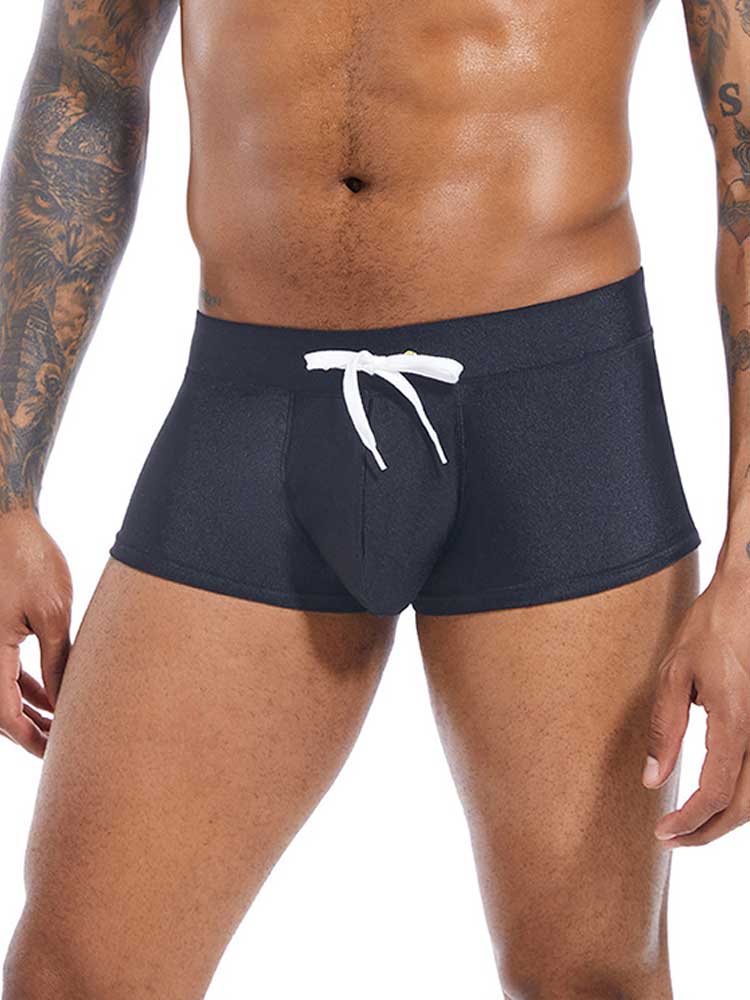 Men's Solid Color Drawstring U-Pouch Swim Trunks