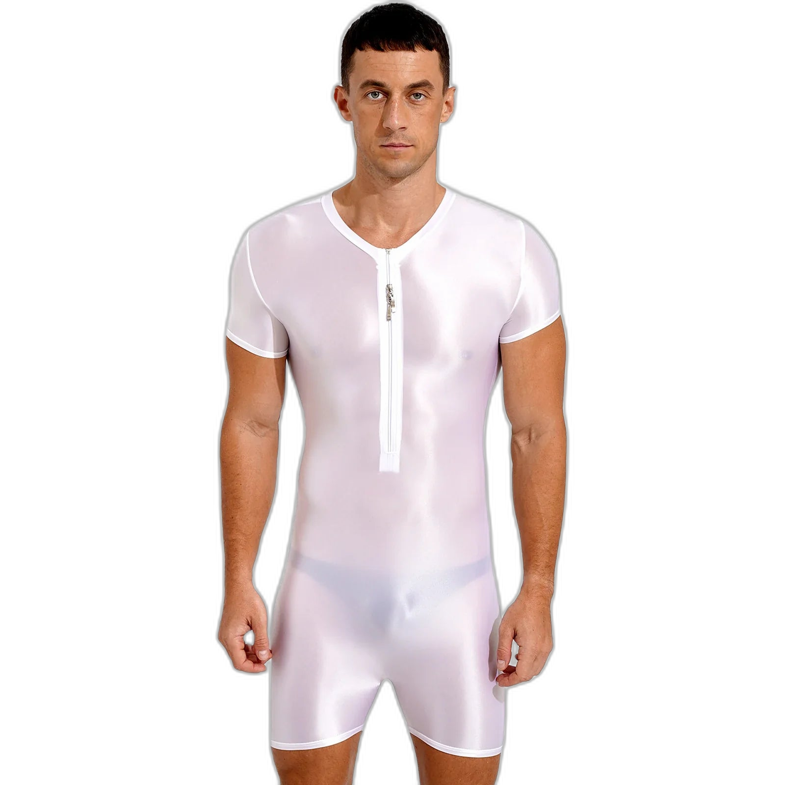 Neon Bold Glossy Zipper Men's Bodysuit