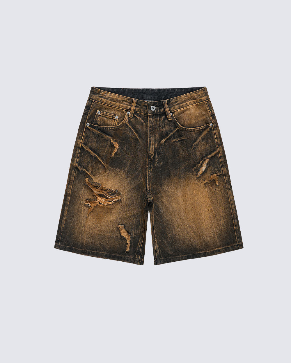 KIIKIO Wasteland Mud-Dye Distressed Denim Shorts