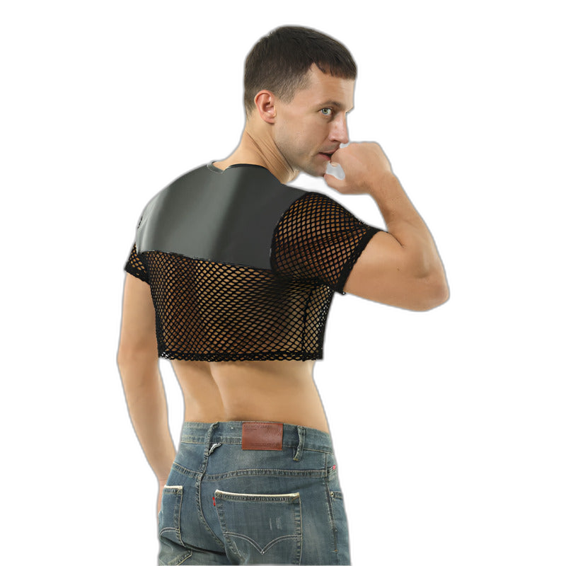 Leather Cropped Mesh Top