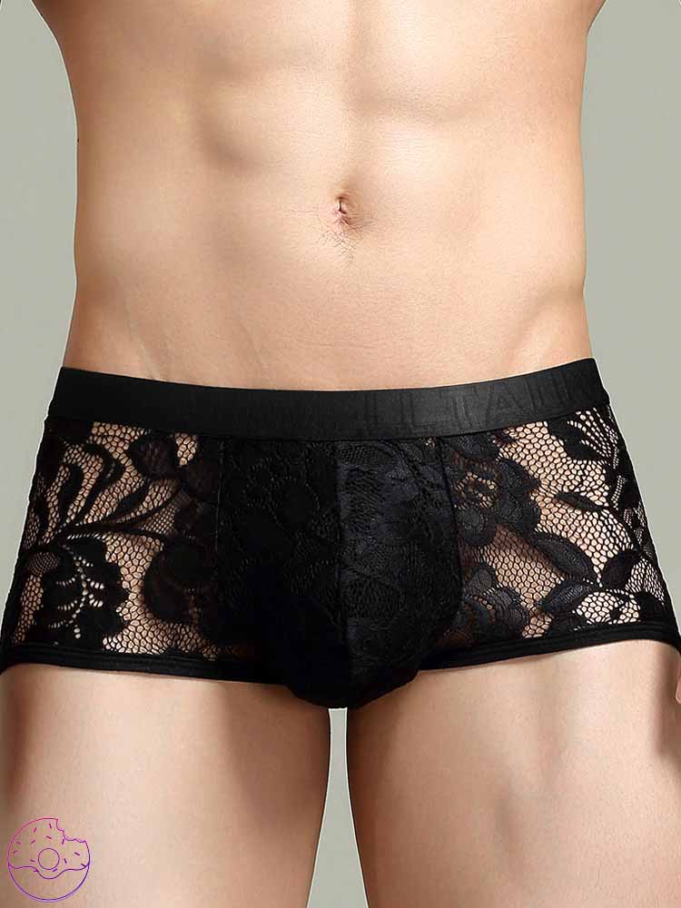 Men's Low Rise Lace Semi-Sheer Trunks