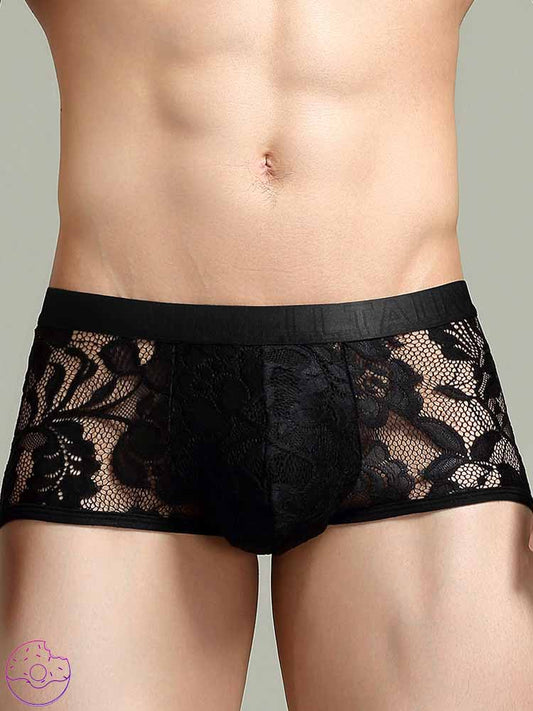 Men's Low Rise Lace Semi-Sheer Trunks