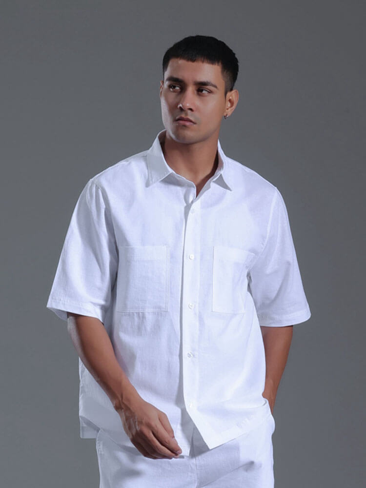 Men's Casual Cotton-Linen Mid-Sleeve Shirt