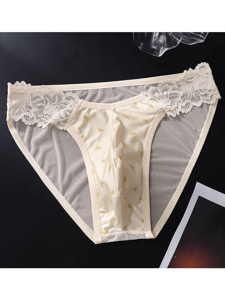 Men's French Lace And Sheer Mesh Ice-Silk Briefs