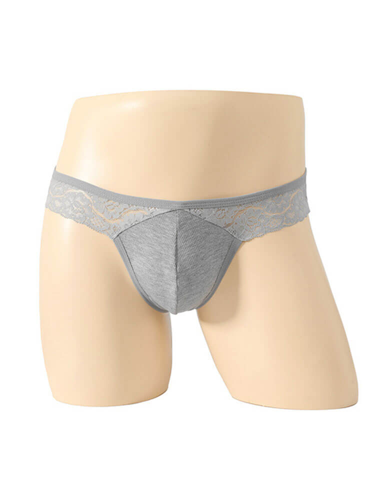 Men's Sexy Lace Trim Buttock Cutout Thong