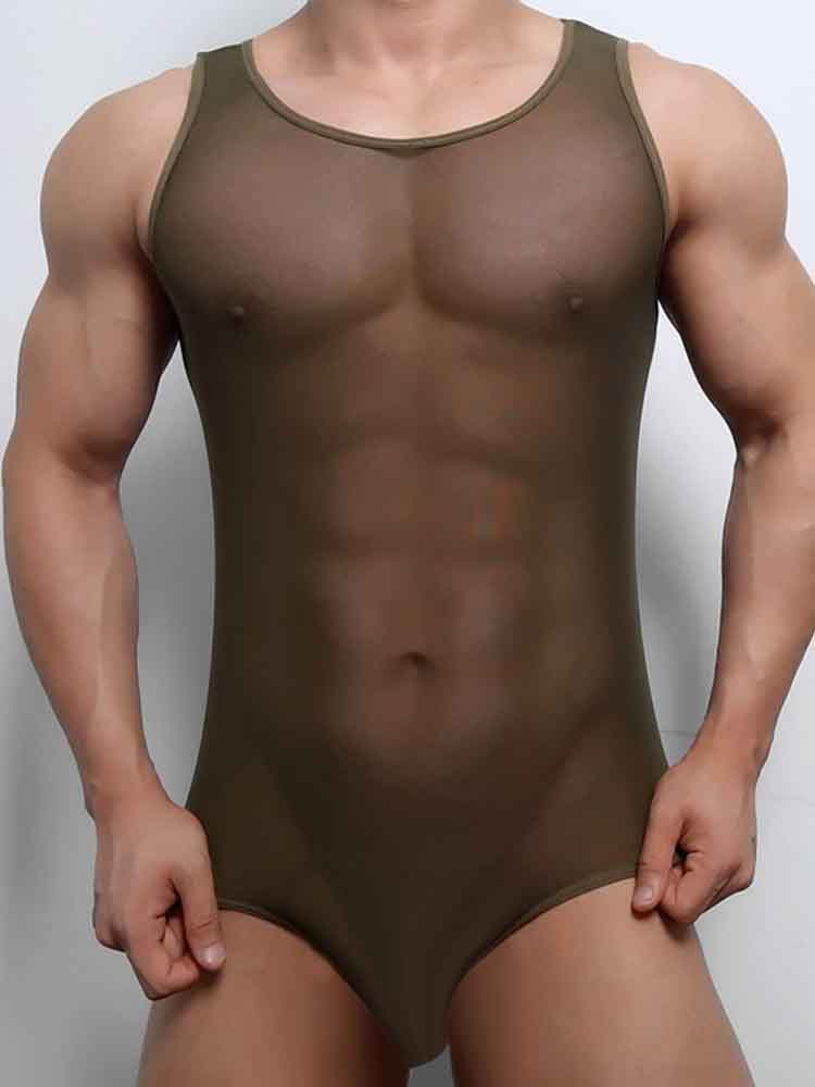 Men's Sexy Mesh Transparent Thin Bodysuit
