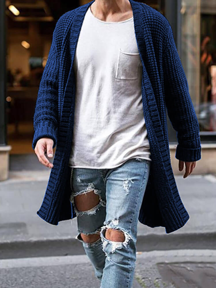 Men's Solid Color Loose Knitted Cardigan