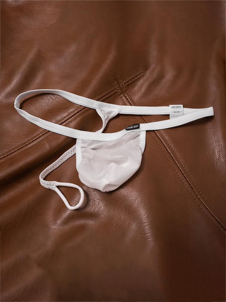 Men's Sexy No-Take off Sheer Mesh Ring Thong Briefs
