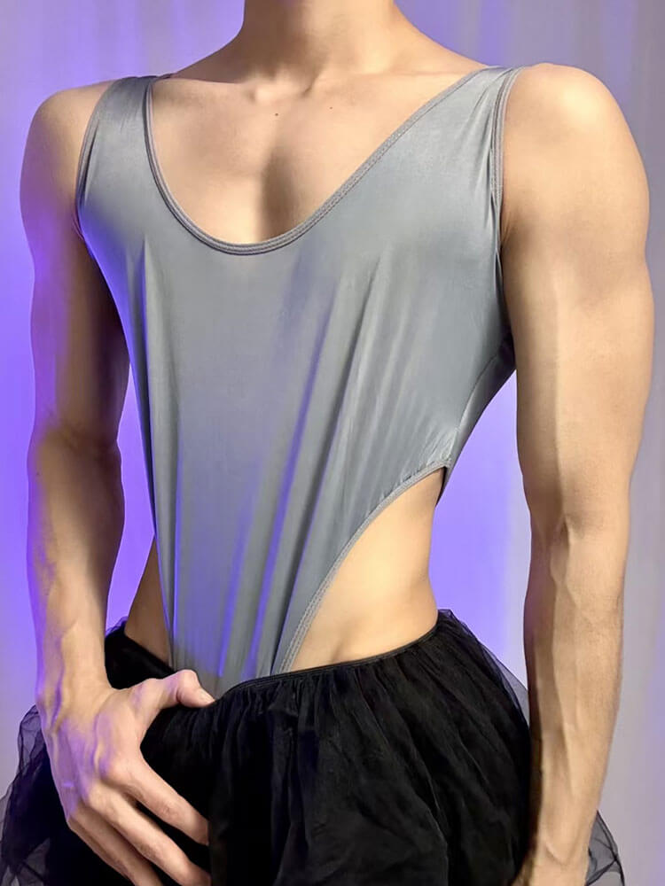 Men's Sexy Solid-Color Backless Bodysuit Tutu Skirt Set