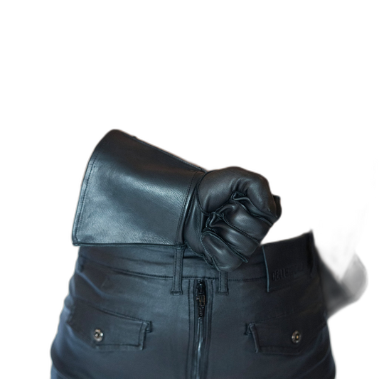 ruff GEAR Leather Gauntlet Motorcycle Gloves Black