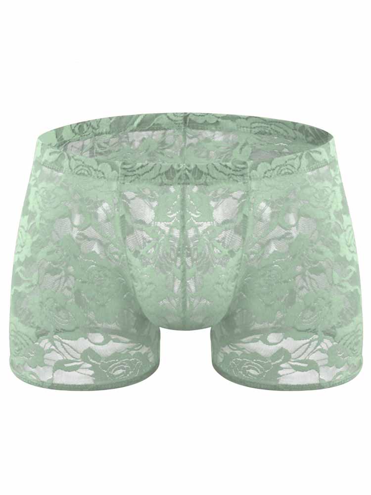 Men's Low Waist Rose Lace See-Through Trunks