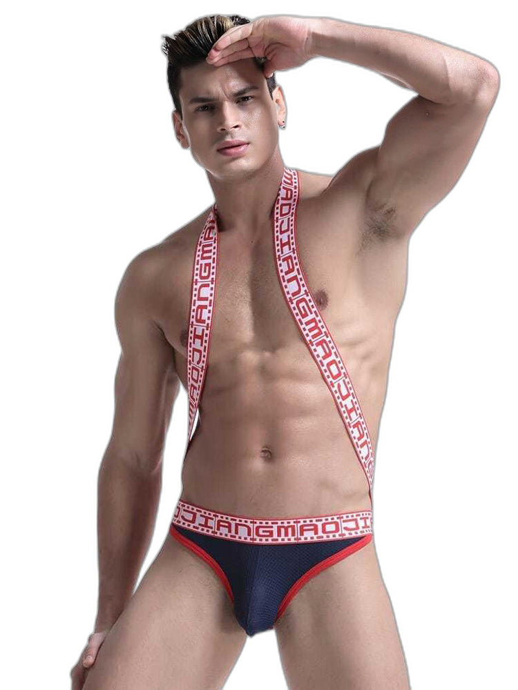 Men's Sexy Mesh U-convex Large Pouch Breathable Vest One-piece Suspender T-back