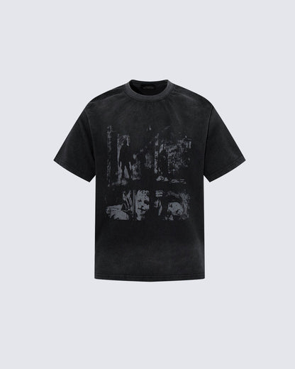 Distressed Black Graphic Print T-shirt