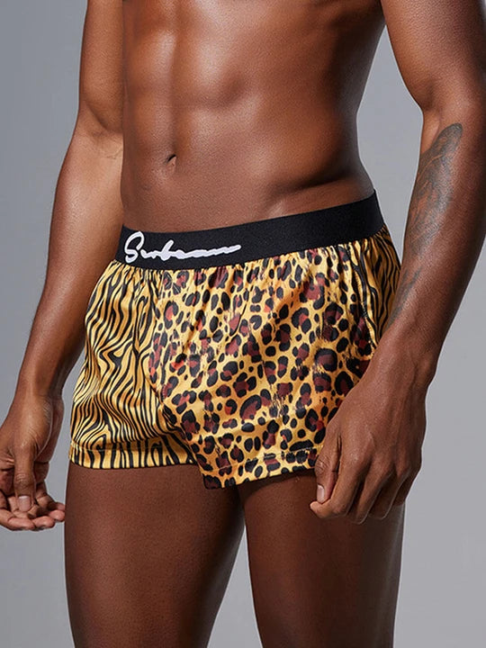 Men's Stylish Tiger Leopard Print Patchwork Trunks