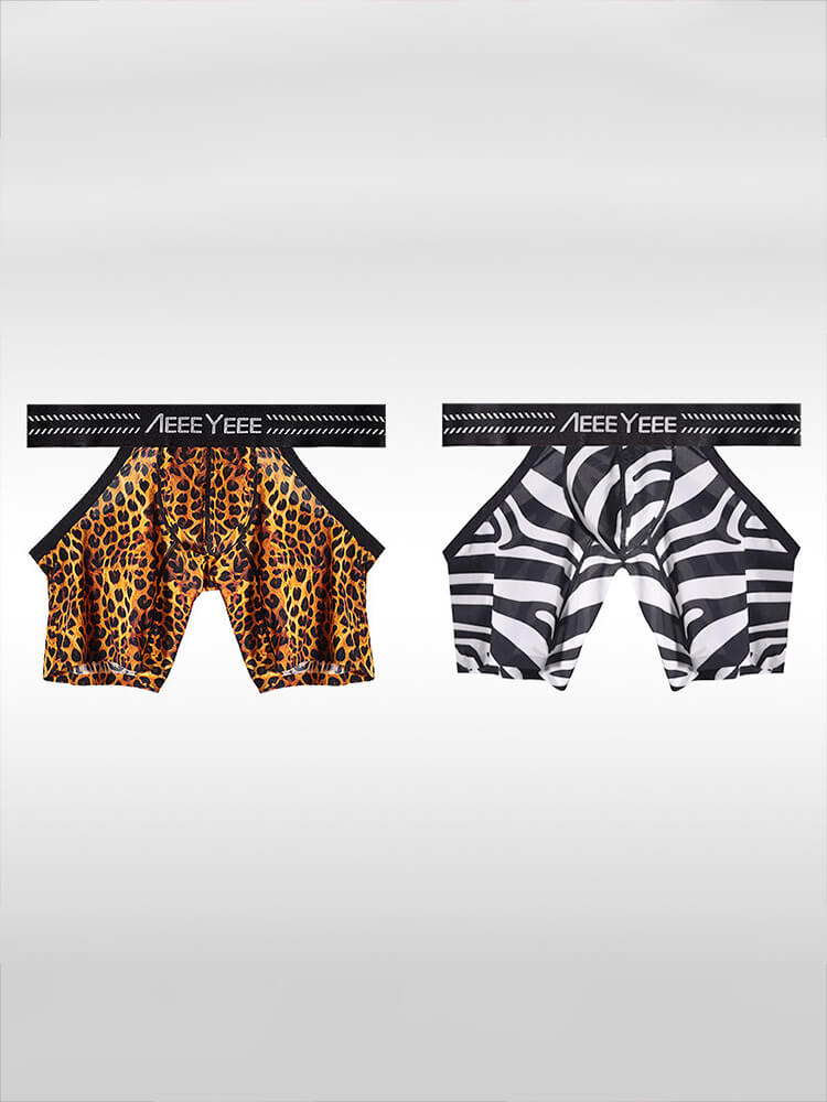 Men's Sexy Seamless Leopard Print Cutout Boxer Briefs