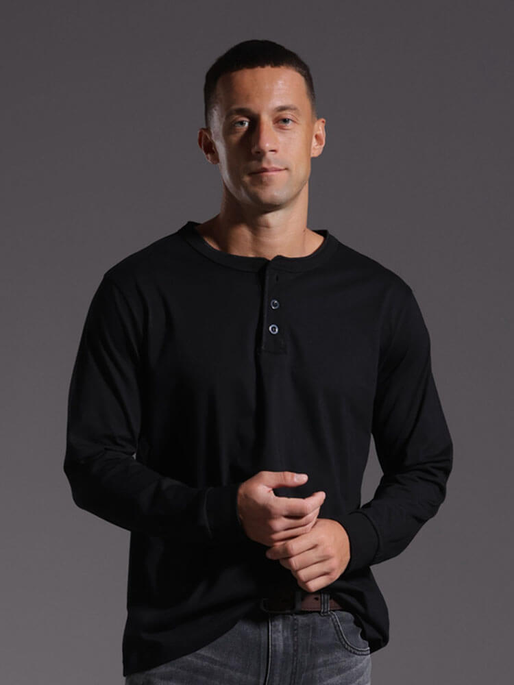 Men's Casual Vintage Long-Sleeve Henley Shirt