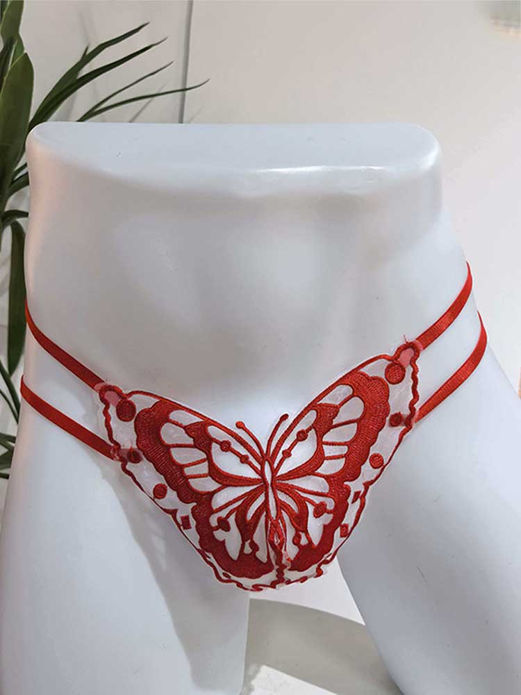 Men's Sexy Lace Butterfly Back Hollow-Out Thong