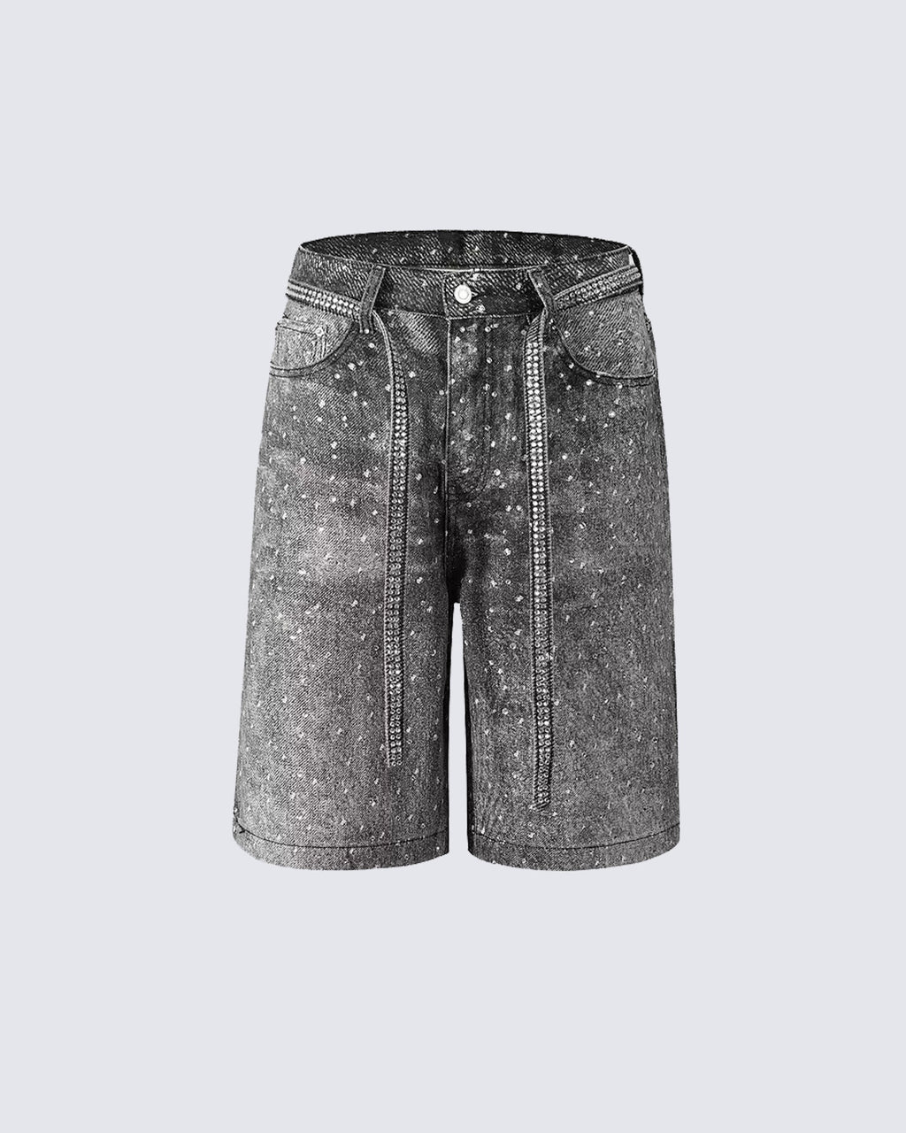 All Over Rhinestone Washed Denim Jort Shorts