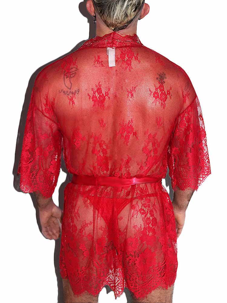 Men's Lace Mesh See-Through Robe