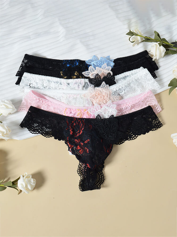 Men's Lace Trim Floral Sexy Seamless Thong