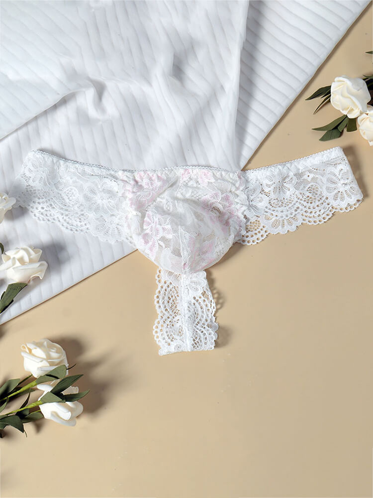 Men's French Floral Lace Thin Mesh Thong