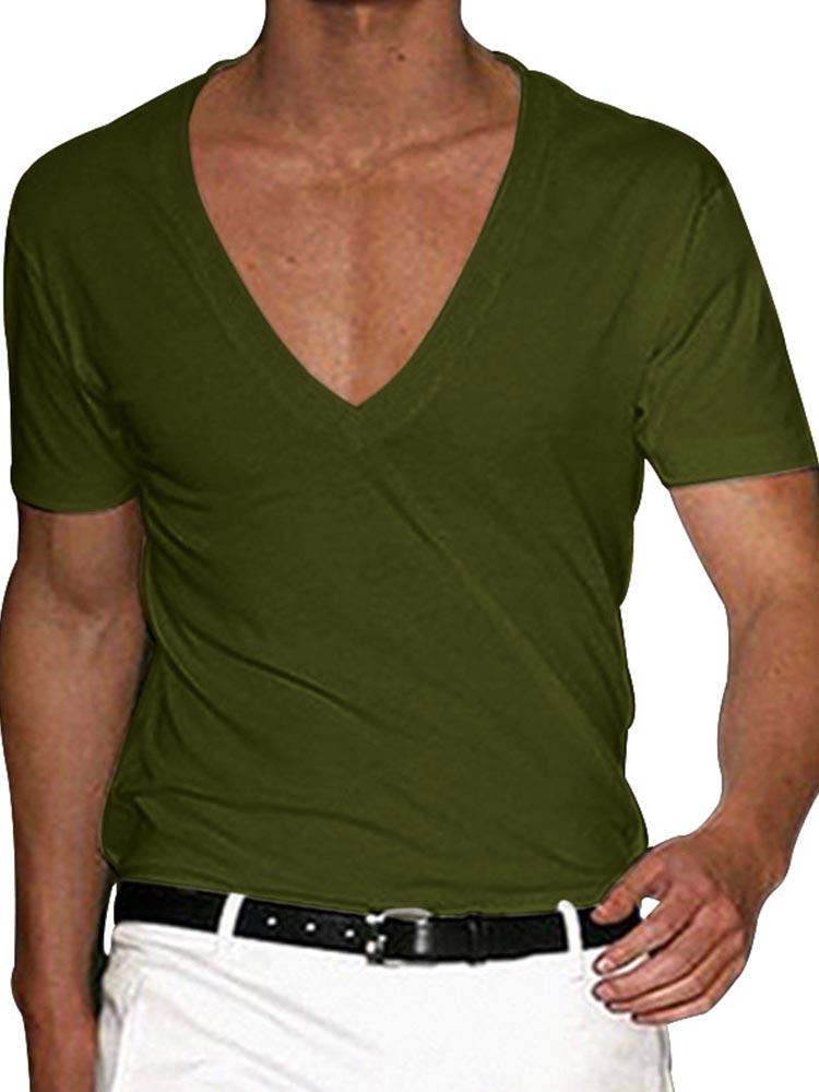 Men's V-Neck Short Sleeve Solid Color T-Shirt