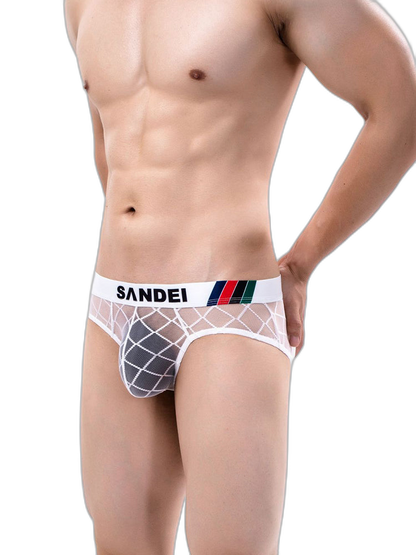 3 Pack Men's Low-Rise Lace Sexy Mesh Briefs And Thongs