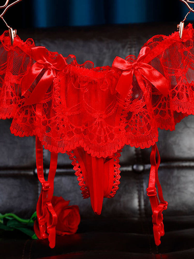 Men's Sexy Lace Low-Rise Solid Color Thong