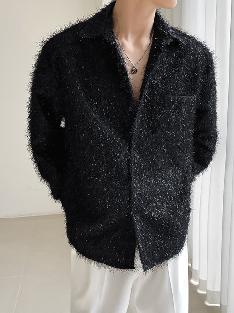 Men's Long-Sleeve Plain Fringed Shirt