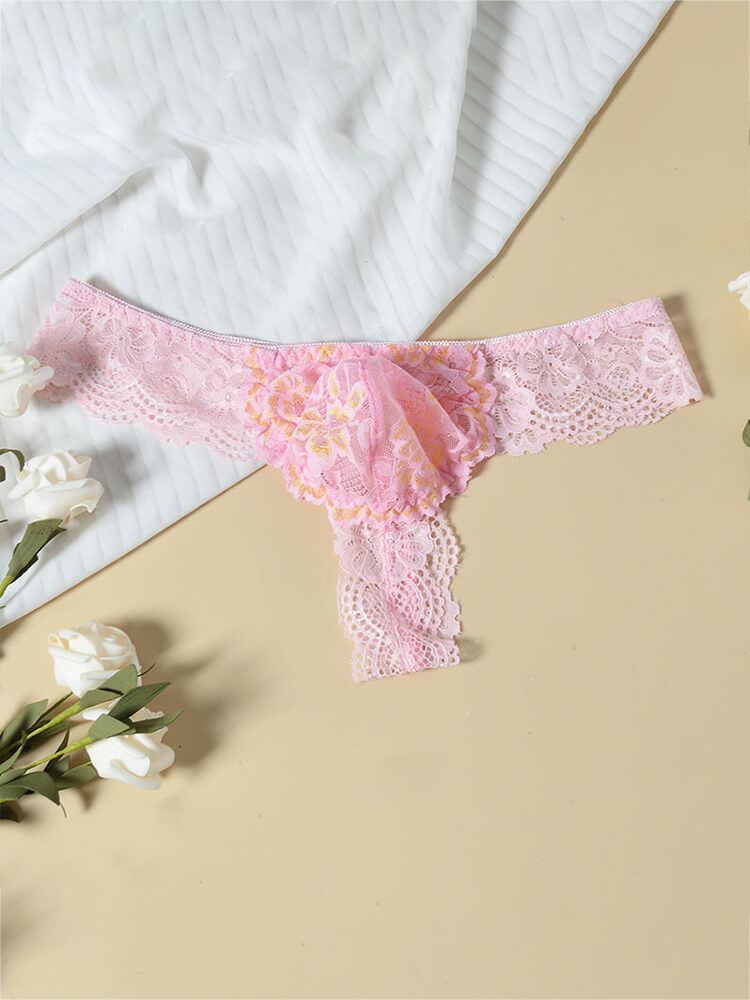 Men's French Floral Lace Thin Mesh Thong
