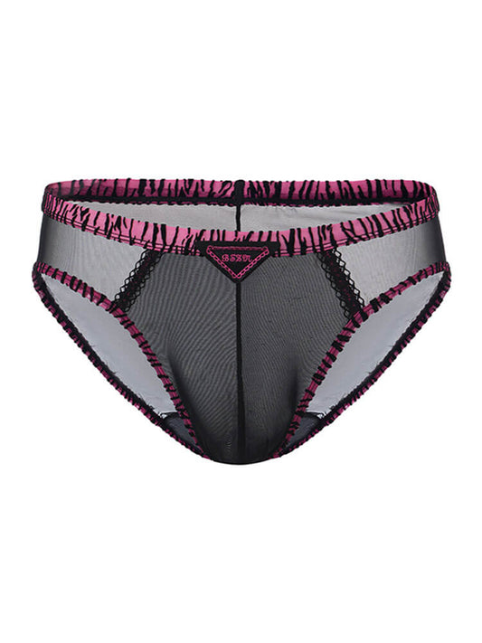 Men's Sexy Animal-Print Trim Mesh Briefs