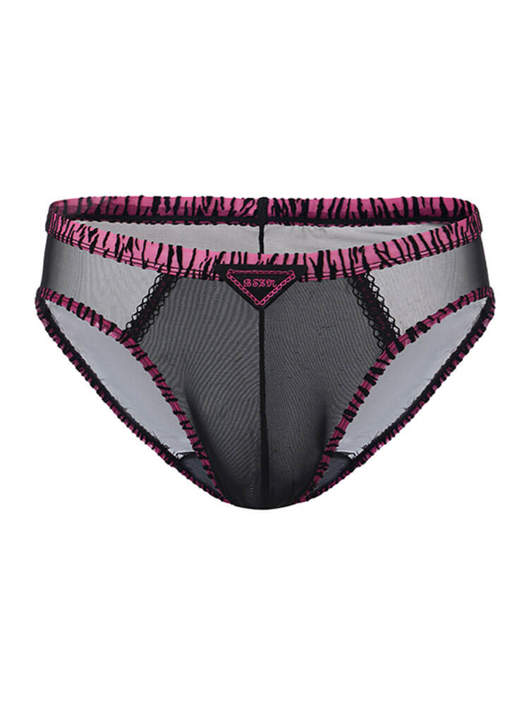 Men's Sexy Animal-Print Trim Mesh Briefs
