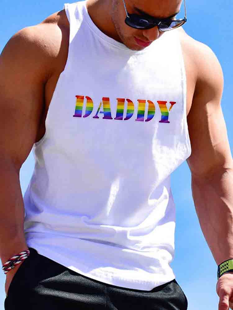 Men's Rainbow Daddy Letter Graphic Print Tank Top