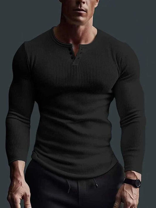 Men's V-neck Solid Colour High-Stretch Fitness Top