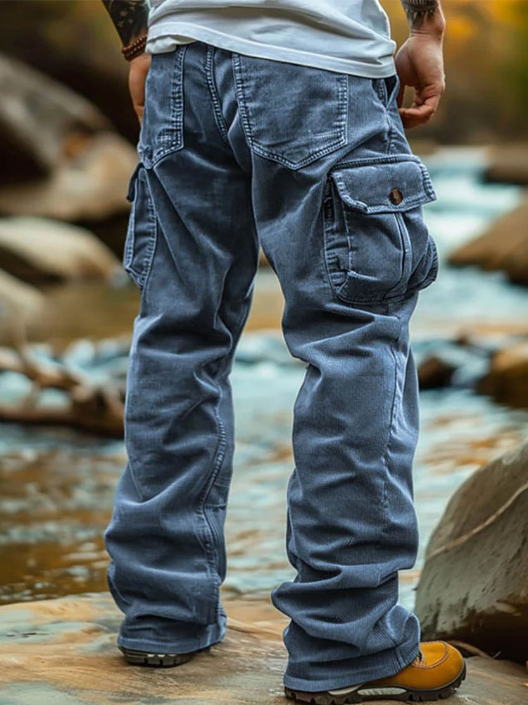 Men's Retro Loose Corduroy Multi-Pocket Cargo Pants