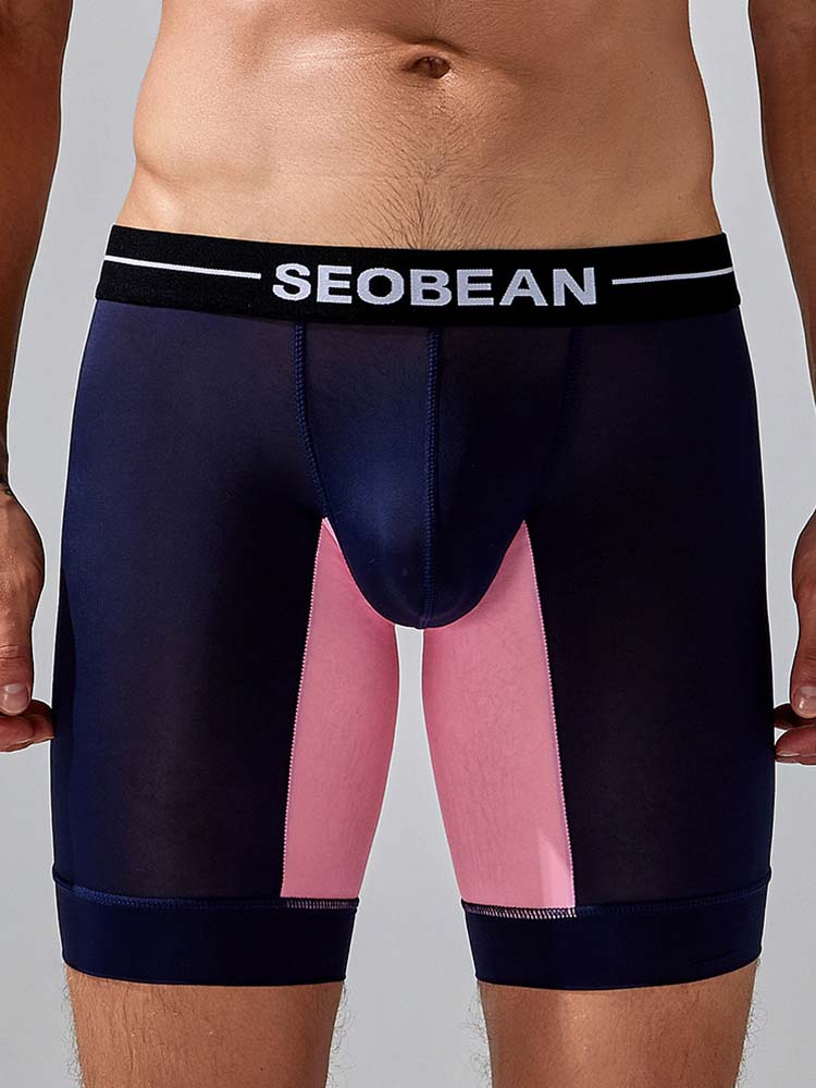 Men's Colorblock Long Nylon Boxer Briefs