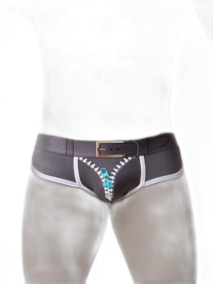 Zipper Belt Printed Cotton Pouch Briefs