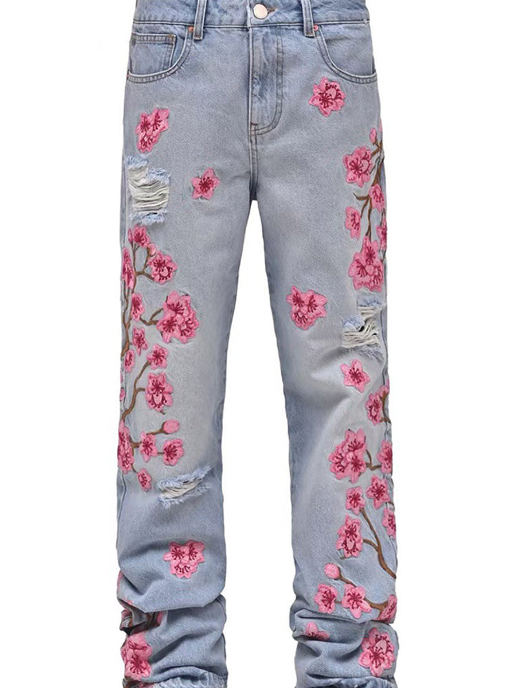 Men's Non-Stretch Embroidered Denim Jeans