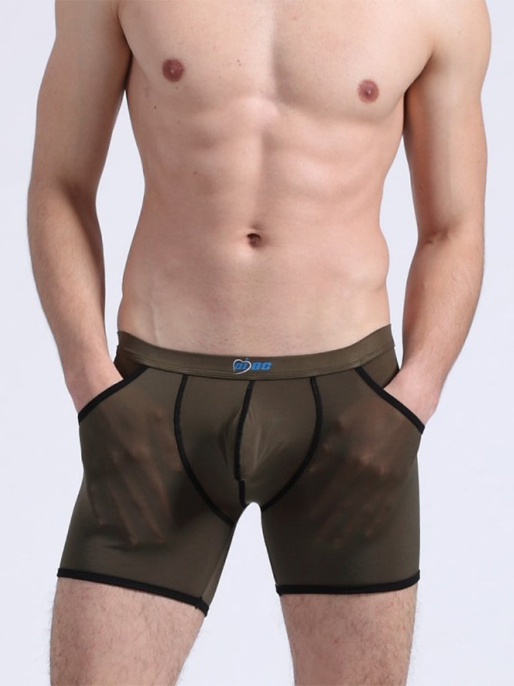 3 Pack Men's Long Leg Boxer Briefs Made of Ultra-Thin Ice Silk with Anti-Wear Elastic