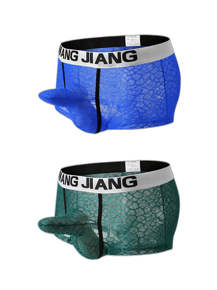 2 Pack Men's Ice Silk Lace Solid Sexy Trunks