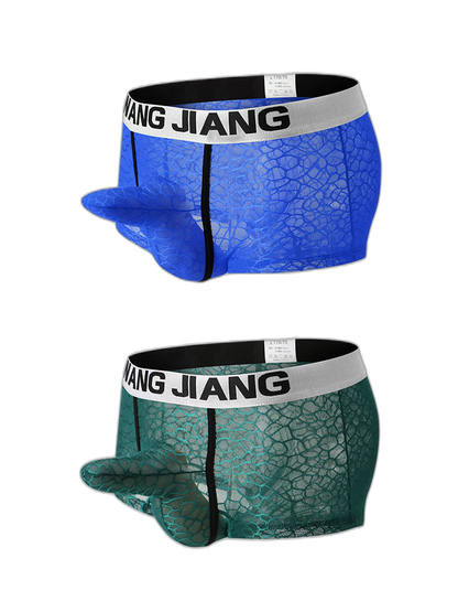 2 Pack Men's Ice Silk Lace Solid Sexy Trunks