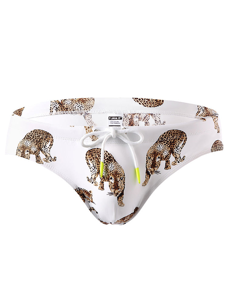 Men's Nylon Printed Cup Lace-up Swim Briefs